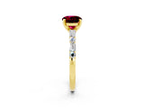 Yellow gold Round Cut Garnet Solitaire with Side Baguettes and Channel Set Band_2