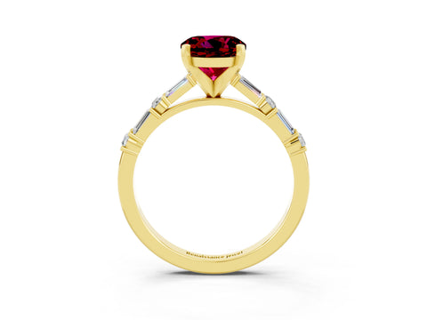 Yellow gold Round Cut Garnet Solitaire with Side Baguettes and Channel Set Band_3