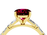 Yellow gold Round Cut Garnet Solitaire with Side Baguettes and Channel Set Band_4