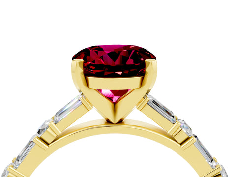 Yellow gold Round Cut Garnet Solitaire with Side Baguettes and Channel Set Band_4