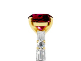 Yellow gold Round Cut Garnet Solitaire with Side Baguettes and Channel Set Band_5