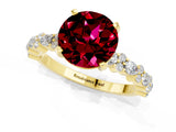 Yellow gold Round Cut Garnet Solitaire with Side Stones, Pave Band, Four-Prong Setting_37