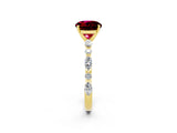 Yellow gold Round Cut Garnet Solitaire with Side Stones on a Pavé Band and Four-Prong Setting_2