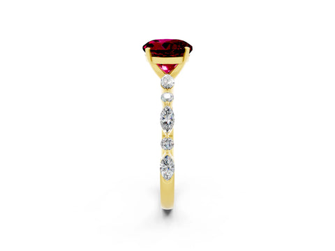 Yellow gold Round Cut Garnet Solitaire with Side Stones on a Pavé Band and Four-Prong Setting_2
