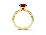 Yellow gold Round Cut Garnet Solitaire with Side Stones on a Pavé Band and Four-Prong Setting_3