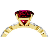 Yellow gold Round Cut Garnet Solitaire with Side Stones on a Pavé Band and Four-Prong Setting_4