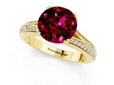 Yellow gold Round Cut Garnet Split Shank Engagement Ring with Pavé Band_1