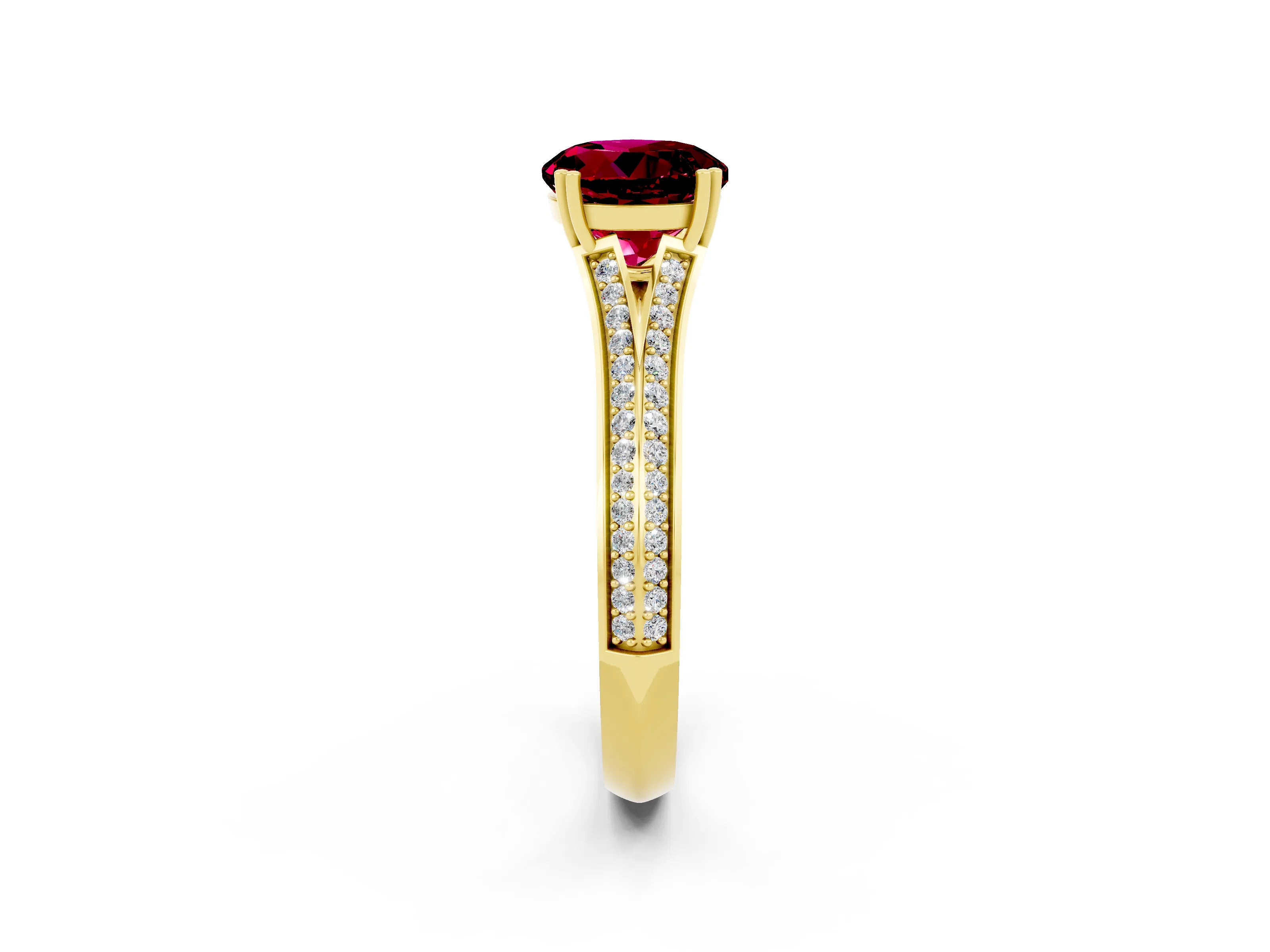 Yellow gold Round Cut Garnet Split Shank Engagement Ring with Pavé Band_2