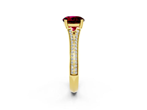 Yellow gold Round Cut Garnet Split Shank Engagement Ring with Pavé Band_2