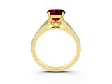 Yellow gold Round Cut Garnet Split Shank Engagement Ring with Pavé Band_3
