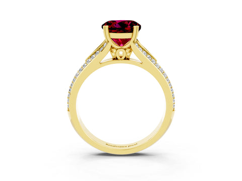 Yellow gold Round Cut Garnet Split Shank Engagement Ring with Pavé Band_3