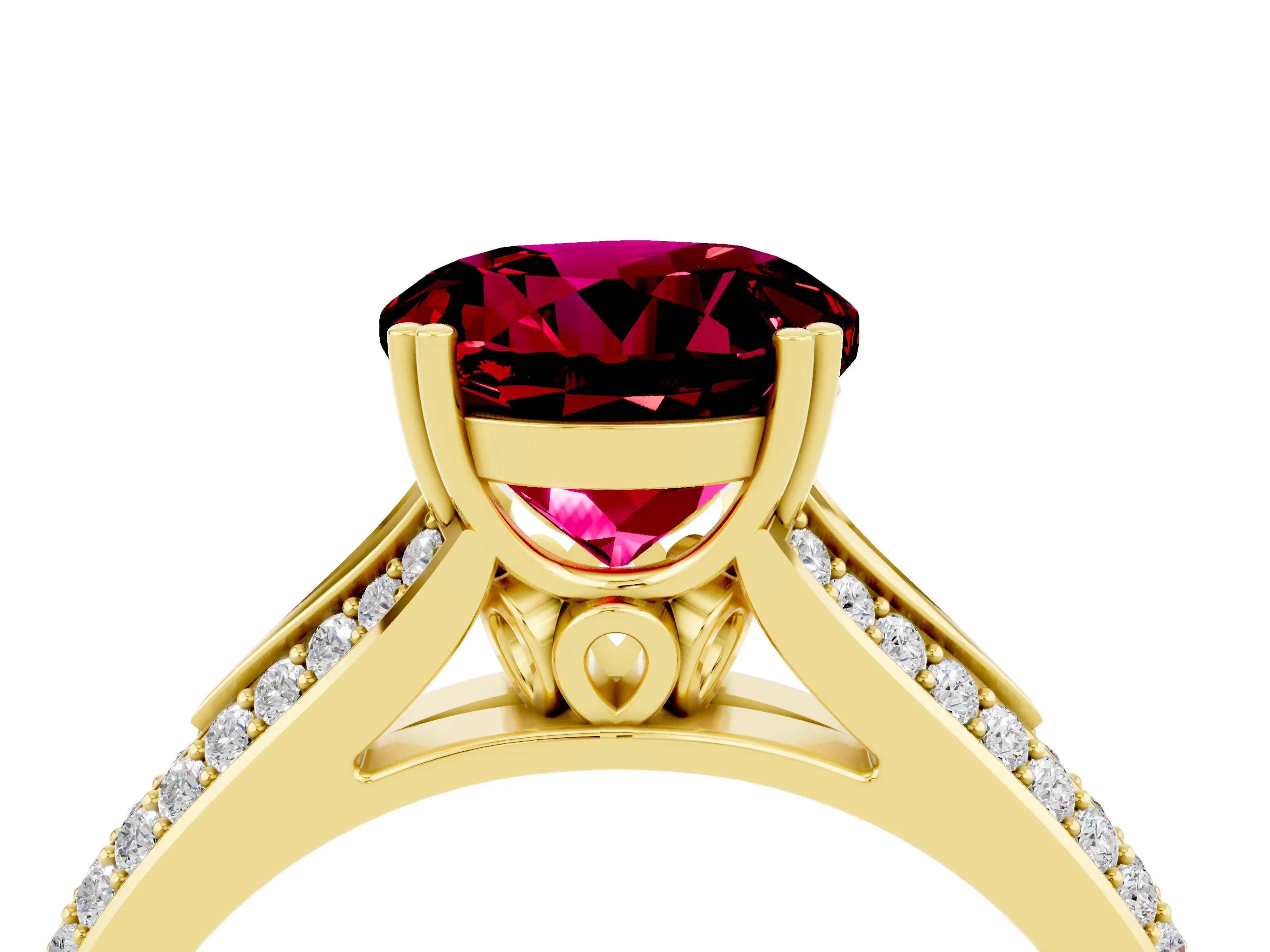 Yellow gold Round Cut Garnet Split Shank Engagement Ring with Pavé Band_4