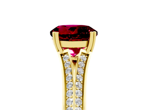 Yellow gold Round Cut Garnet Split Shank Engagement Ring with Pavé Band_5