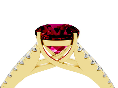 Yellow gold Round Cut Garnet Split Shank Pavé Engagement Ring with Four-Prong Setting_16