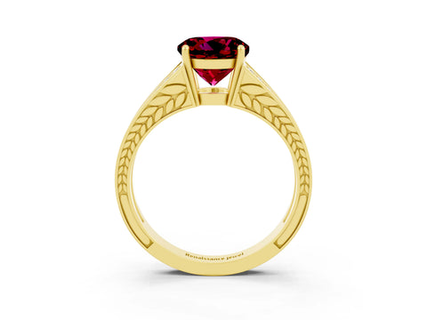 Yellow gold Round Cut Garnet Split Shank Ring with Pavé Band and Four-Prong Setting_3
