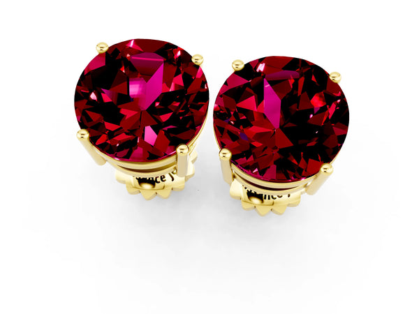 Yellow gold Round Cut Garnet Stud Earrings