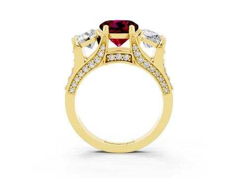 Yellow gold Round Cut Garnet Three-Stone Ring with Channel Set Band and Four-Prong Setting_3