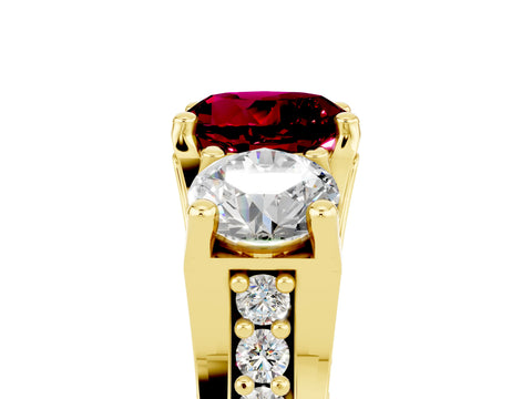 Yellow gold Round Cut Garnet Three-Stone Ring with Channel Set Band and Four-Prong Setting_5