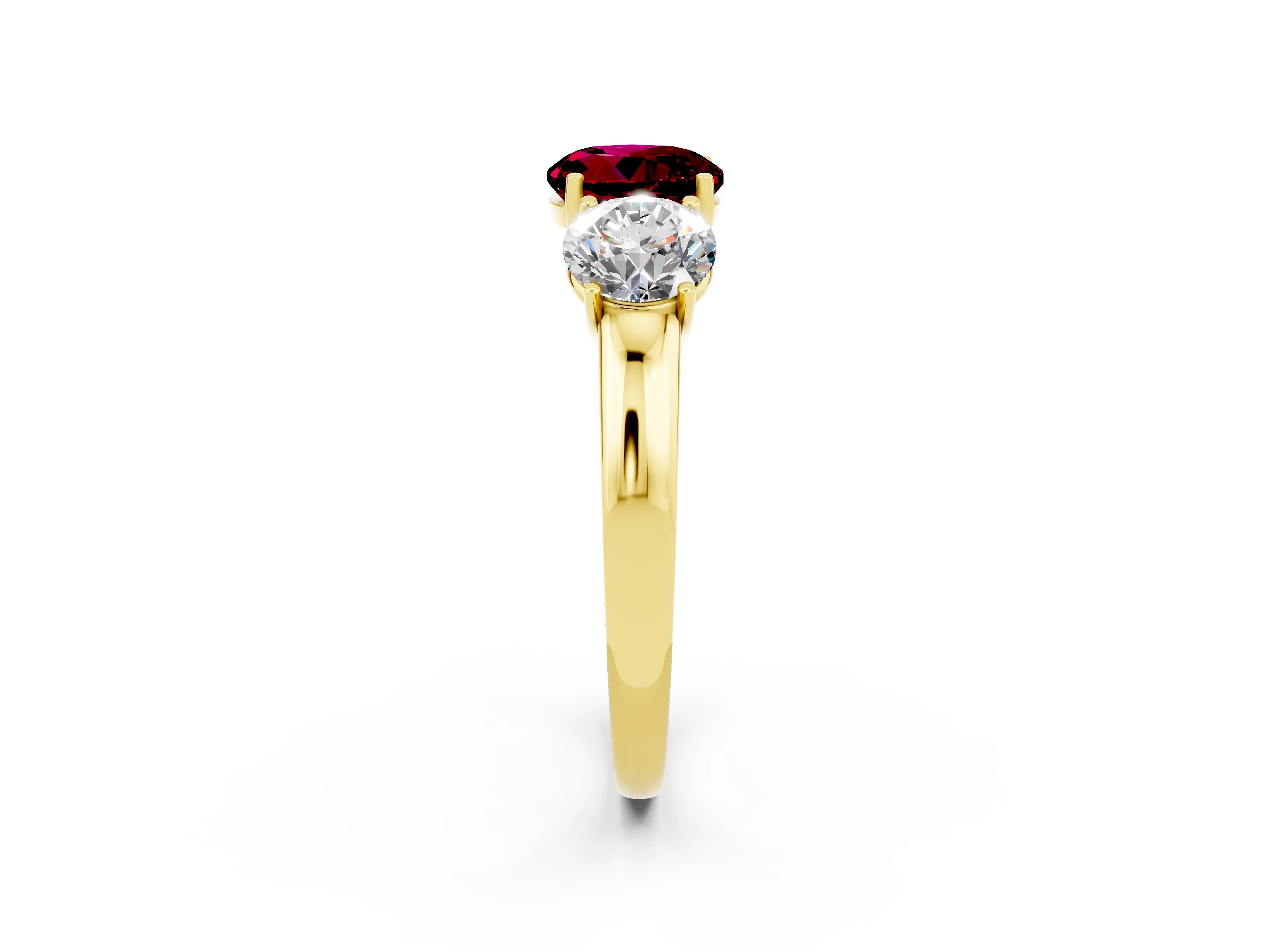 Yellow gold Round Cut Garnet Three-Stone Ring with Four-Prong Setting and Classic Band_2