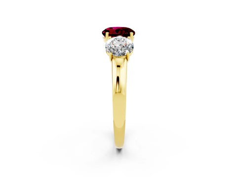 Yellow gold Round Cut Garnet Three-Stone Ring with Four-Prong Setting and Classic Band_2