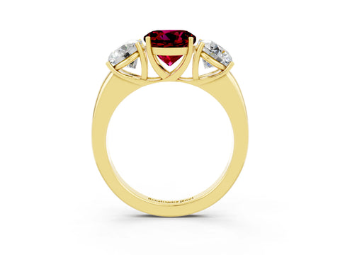 Yellow gold Round Cut Garnet Three-Stone Ring with Four-Prong Setting and Classic Band_3