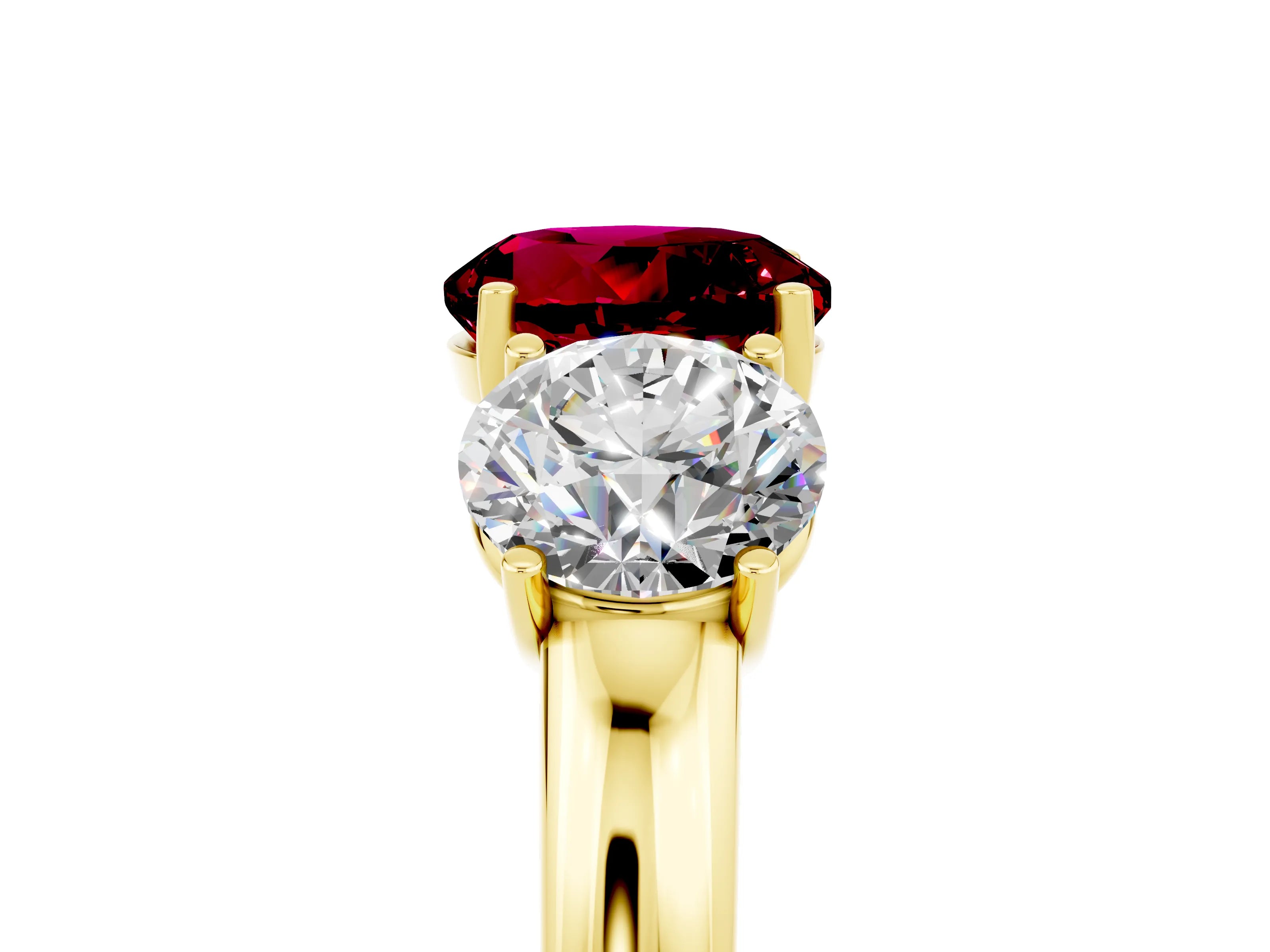 Yellow gold Round Cut Garnet Three-Stone Ring with Four-Prong Setting and Classic Band_5