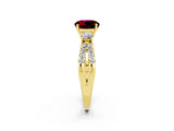 Yellow gold Round Cut Garnet Three-Stone Ring with Pavé Split Shank and Four-Prong Setting_2
