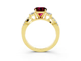 Yellow gold Round Cut Garnet Three-Stone Ring with Pavé Split Shank and Four-Prong Setting_3