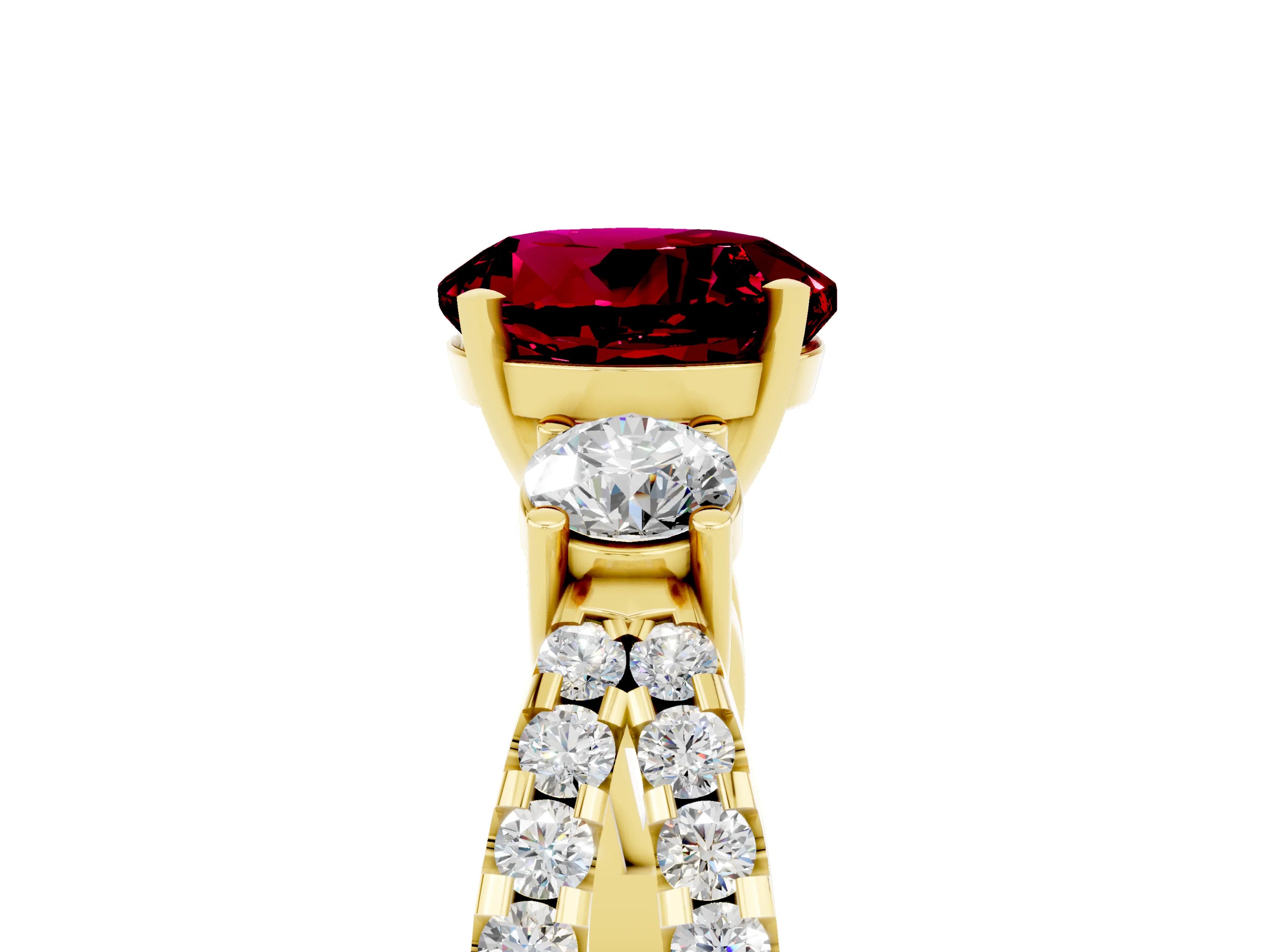Yellow gold Round Cut Garnet Three-Stone Ring with Pavé Split Shank and Four-Prong Setting_5