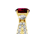 Yellow gold Round Cut Garnet Three-Stone Ring with Pavé Split Shank and Four-Prong Setting_5