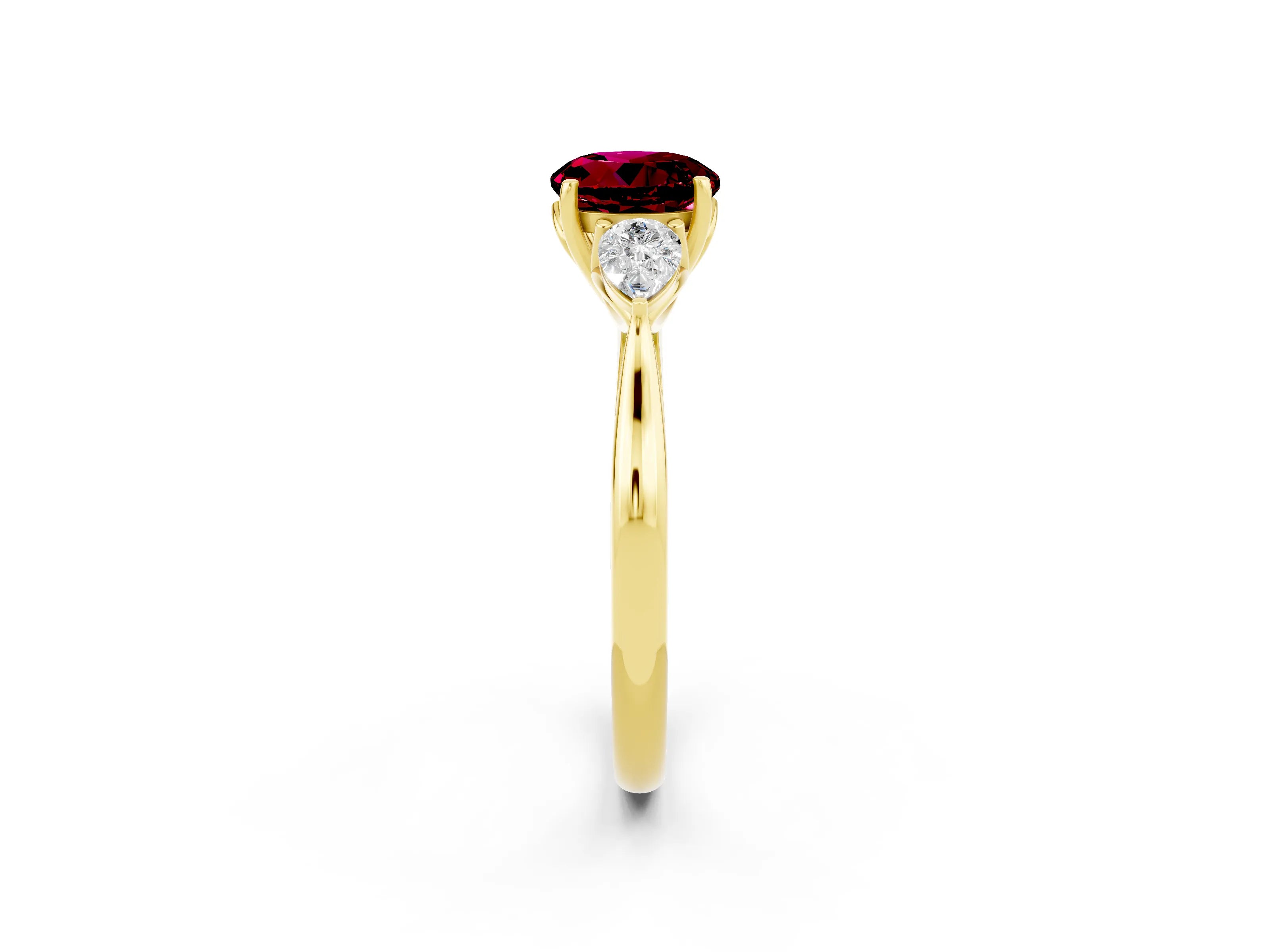 Yellow gold Round Cut Garnet Three-Stone Ring with Pear Side Stones and Four-Prong Setting_14