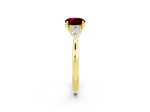 Yellow gold Round Cut Garnet Three-Stone Ring with Pear Side Stones and Four-Prong Setting_14
