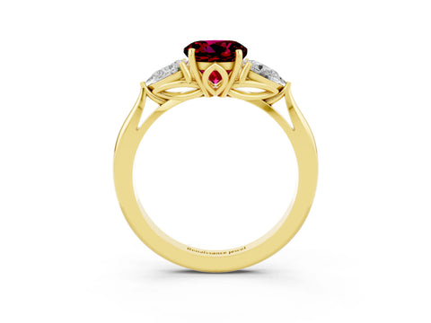 Yellow gold Round Cut Garnet Three-Stone Ring with Pear Side Stones and Four-Prong Setting_15