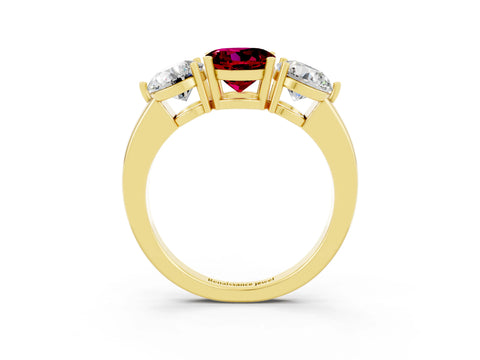 Yellow gold Round Cut Garnet Three-Stone Ring with Prong Setting and Classic Band_3
