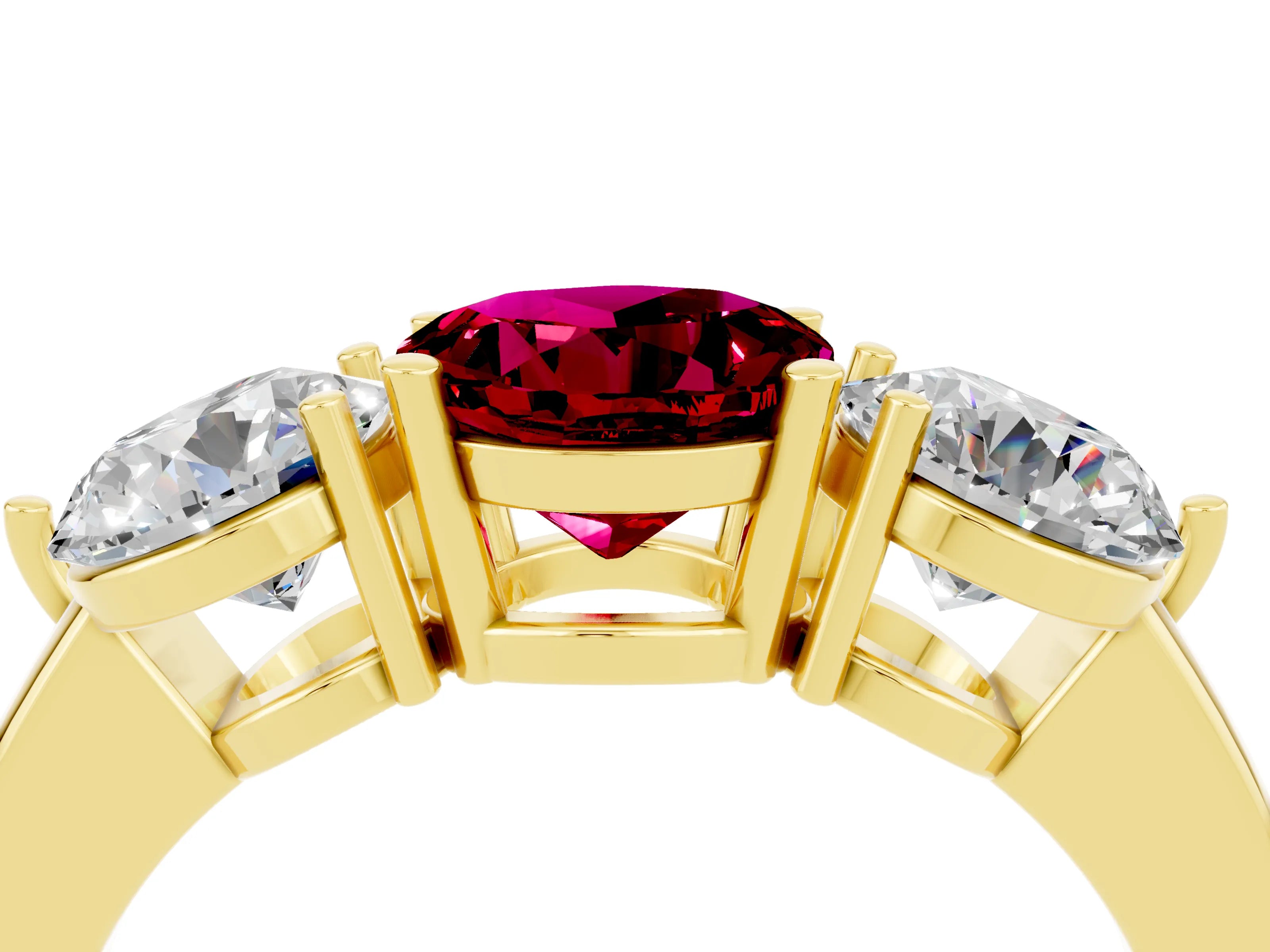 Yellow gold Round Cut Garnet Three-Stone Ring with Prong Setting and Classic Band_4