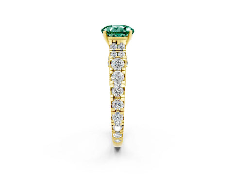 Yellow gold Round Cut Green Sapphire Classic Solitaire Ring with Pavé Band and Four-Prong Setting_2