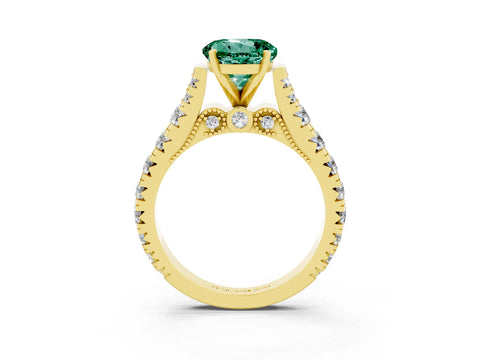 Yellow gold Round Cut Green Sapphire Classic Solitaire Ring with Pavé Band and Four-Prong Setting_3