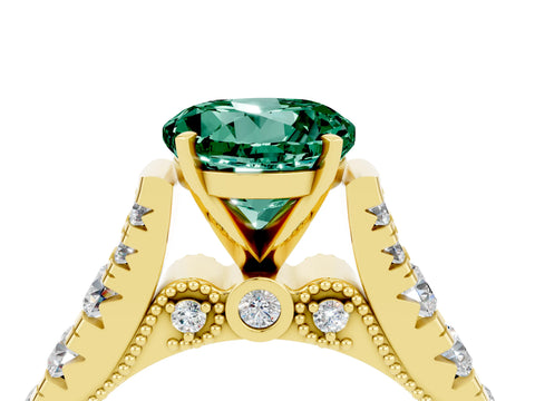 Yellow gold Round Cut Green Sapphire Classic Solitaire Ring with Pavé Band and Four-Prong Setting_4