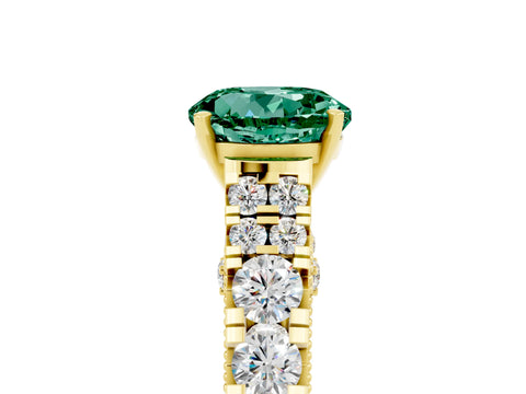 Yellow gold Round Cut Green Sapphire Classic Solitaire Ring with Pavé Band and Four-Prong Setting_5