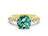 Yellow gold Round Cut Green Sapphire Cluster Side Stone Solitaire Ring with Prong Setting_24