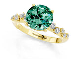 Yellow gold Round Cut Green Sapphire Cluster Side Stone Solitaire Ring with Prong Setting_25