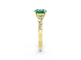 Yellow gold Round Cut Green Sapphire Cluster Side Stone Solitaire Ring with Prong Setting_26