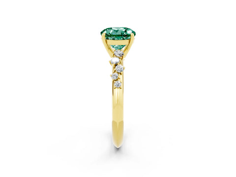 Yellow gold Round Cut Green Sapphire Cluster Side Stone Solitaire Ring with Prong Setting_26