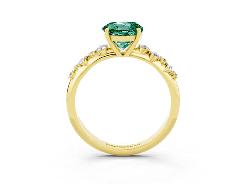 Yellow gold Round Cut Green Sapphire Cluster Side Stone Solitaire Ring with Prong Setting_27