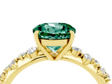 Yellow gold Round Cut Green Sapphire Cluster Side Stone Solitaire Ring with Prong Setting_28