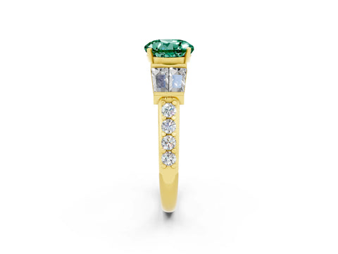 Yellow gold Round Cut Green Sapphire Engagement Ring with Baguette Side Stones and Channel Set Band_2
