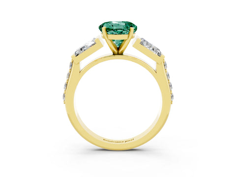 Yellow gold Round Cut Green Sapphire Engagement Ring with Baguette Side Stones and Channel Set Band_3