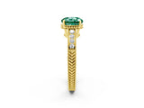 Yellow gold Round Cut Green Sapphire Engagement Ring with Milgrain Channel Set Band and Prong Setting_2