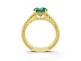 Yellow gold Round Cut Green Sapphire Engagement Ring with Milgrain Channel Set Band and Prong Setting_3