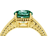 Yellow gold Round Cut Green Sapphire Engagement Ring with Milgrain Channel Set Band and Prong Setting_4